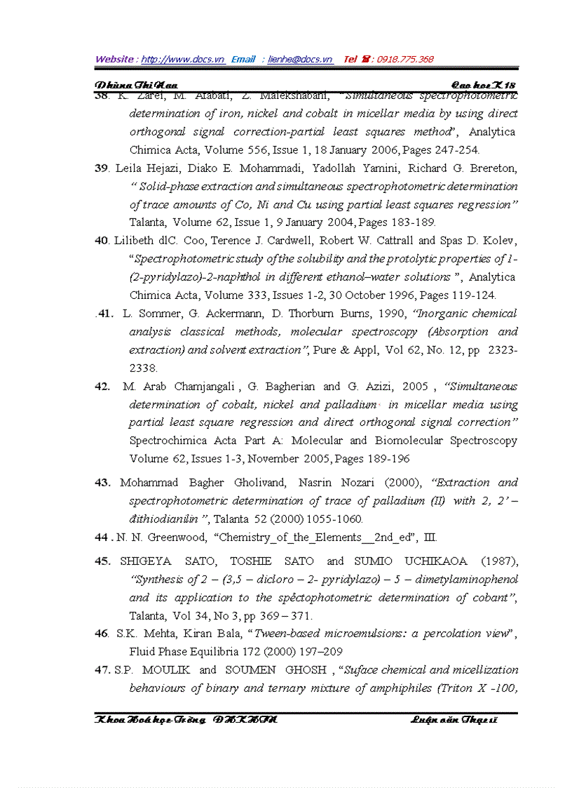 image for page Xác định đồng thời Ni Co Pd trong bản mạch điện tử bằng phương pháp trắc quang với thuốc thử PAN sử dụng thuật toán hồi quy đa biến