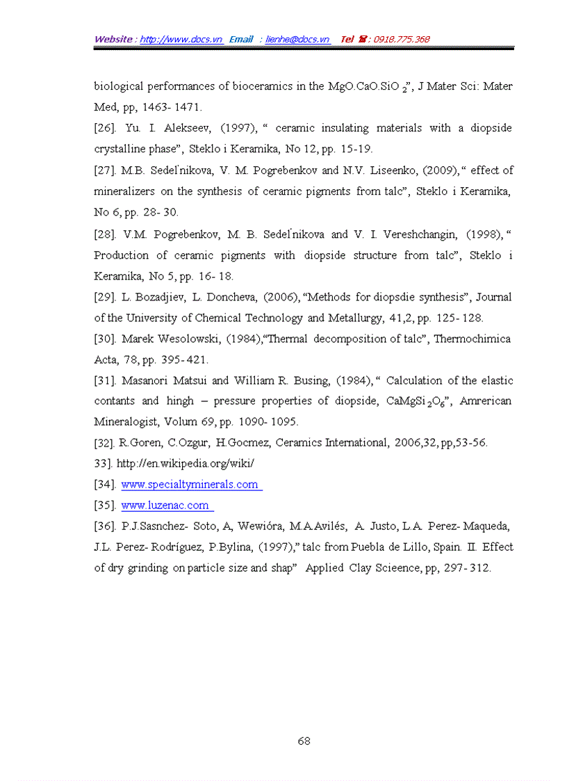 image for page Tổng hợp vật liệu gốm diopzit CaO MgO 2SiO2 và nghiên cứu ảnh hưởng của talc đến cấu trúc tính chất của vật liệu