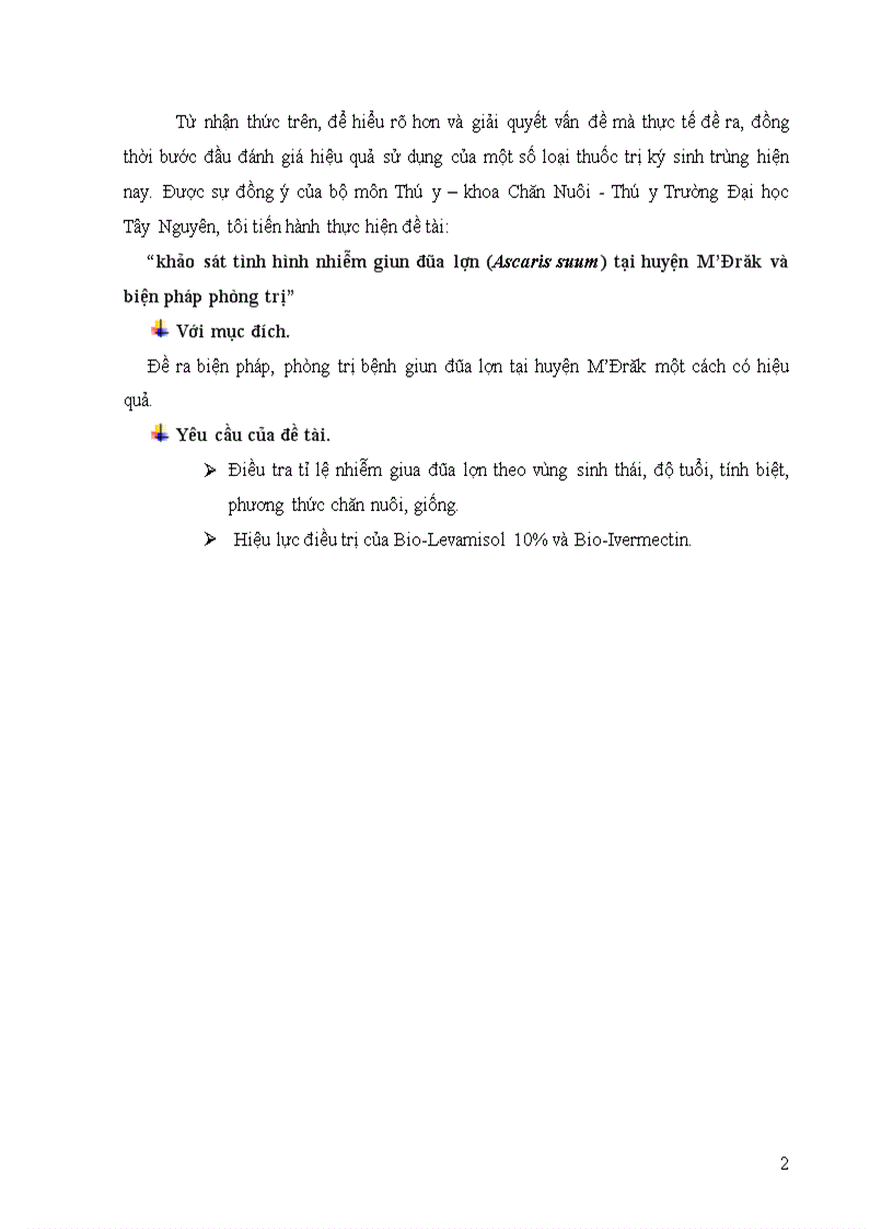 Khảo sát tình hình nhiễm giun đũa lợn Ascaris suum tại huyện M Đrăk và biện pháp phòng trị