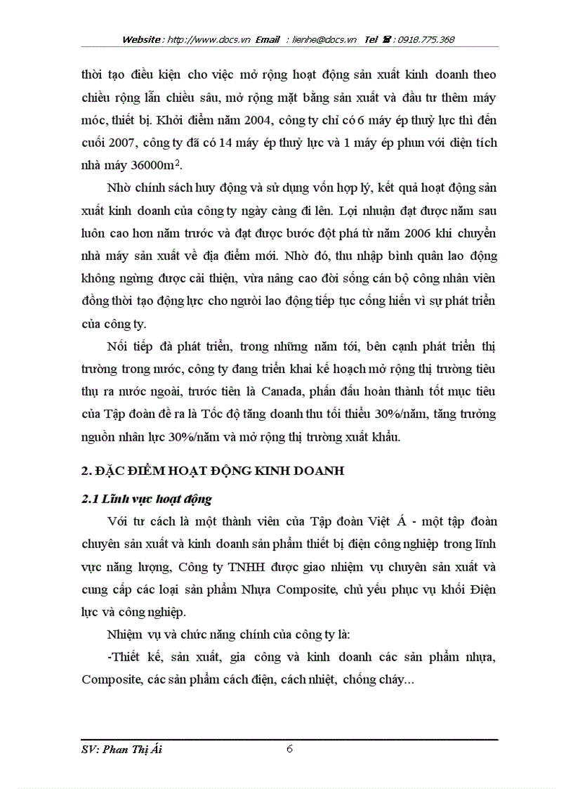 image for page ĐẶC ĐIỂM HOẠT ĐỘNG KINH DOANH Công ty TNHH Nhựa Composit Việt Á