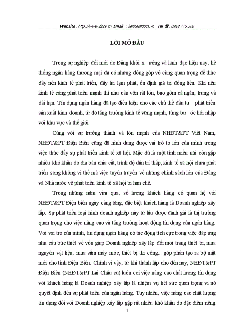 image for page Nâng cao chất lượng tín dụng đối với Doanh nghiệp xây lắp tại Chi nhánh NHĐT PT Điện Biên