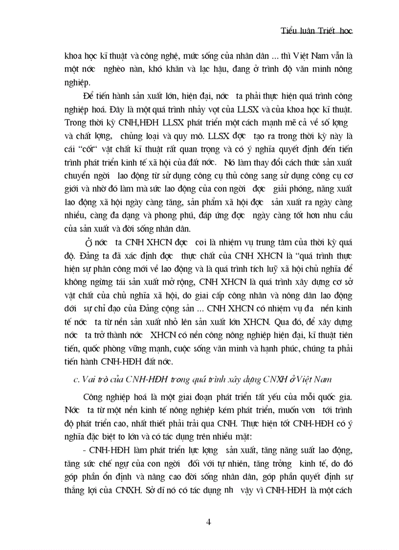 Vai trò của CNH HDH trong sự nghiệp xây dựng chủ nghĩa xã hội ở nước ta