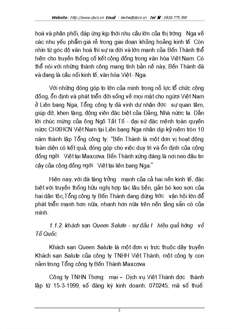 image for page Báo cáo về hoạt động kinh doanh du lịch của khách sạn Queen Salute