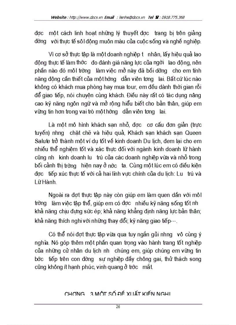 image for page Báo cáo về hoạt động kinh doanh du lịch của khách sạn Queen Salute