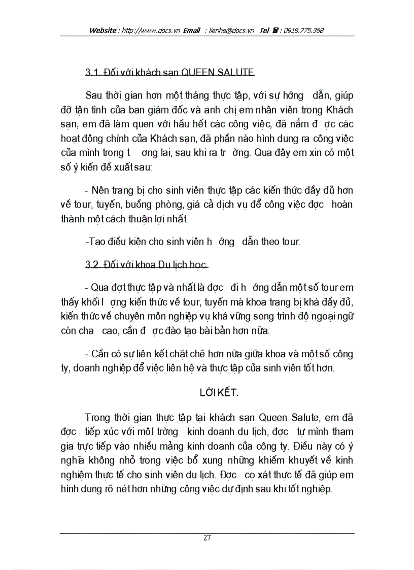 image for page Báo cáo về hoạt động kinh doanh du lịch của khách sạn Queen Salute