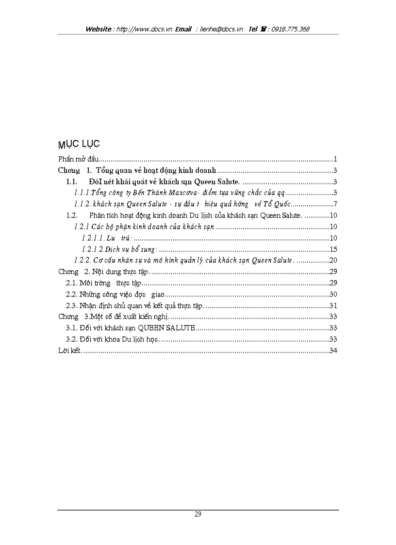 image for page Báo cáo về hoạt động kinh doanh du lịch của khách sạn Queen Salute