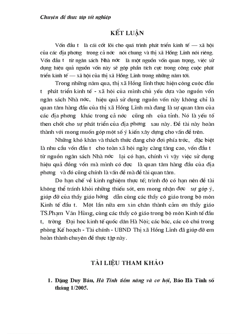 image for page Phương hướng và một số giải pháp cho việc sử dụng hiệu quả vốn ngân sách cho đầu tư phát triển trên địa bàn thị xã Hồng Lĩnh giai đoạn 2006 2010