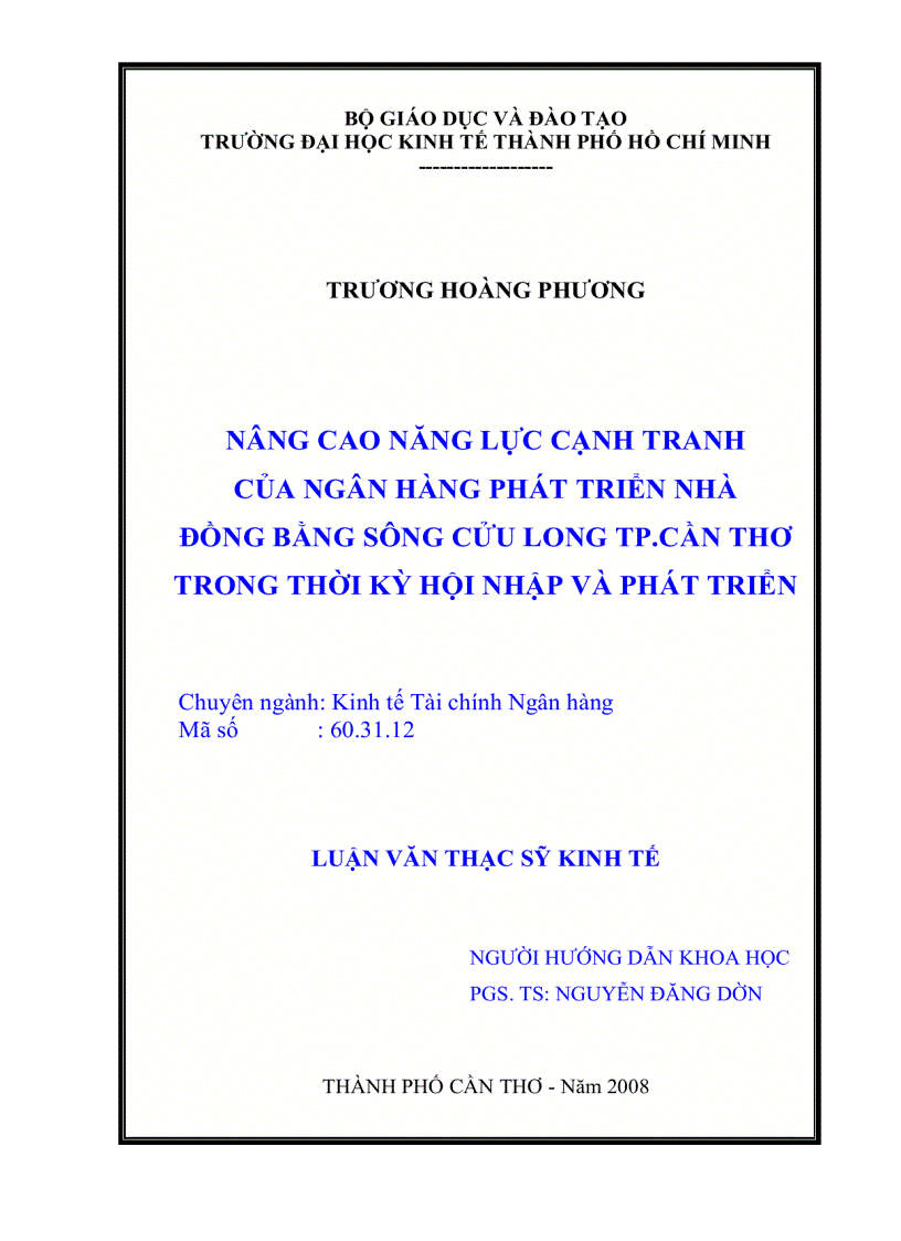 image for page Nâng cao năng lực cạnh tranh của Ngân hàng phát triển và ĐBSCL TP Cần Thơ trong thời kỳ hội nhập và phát triển