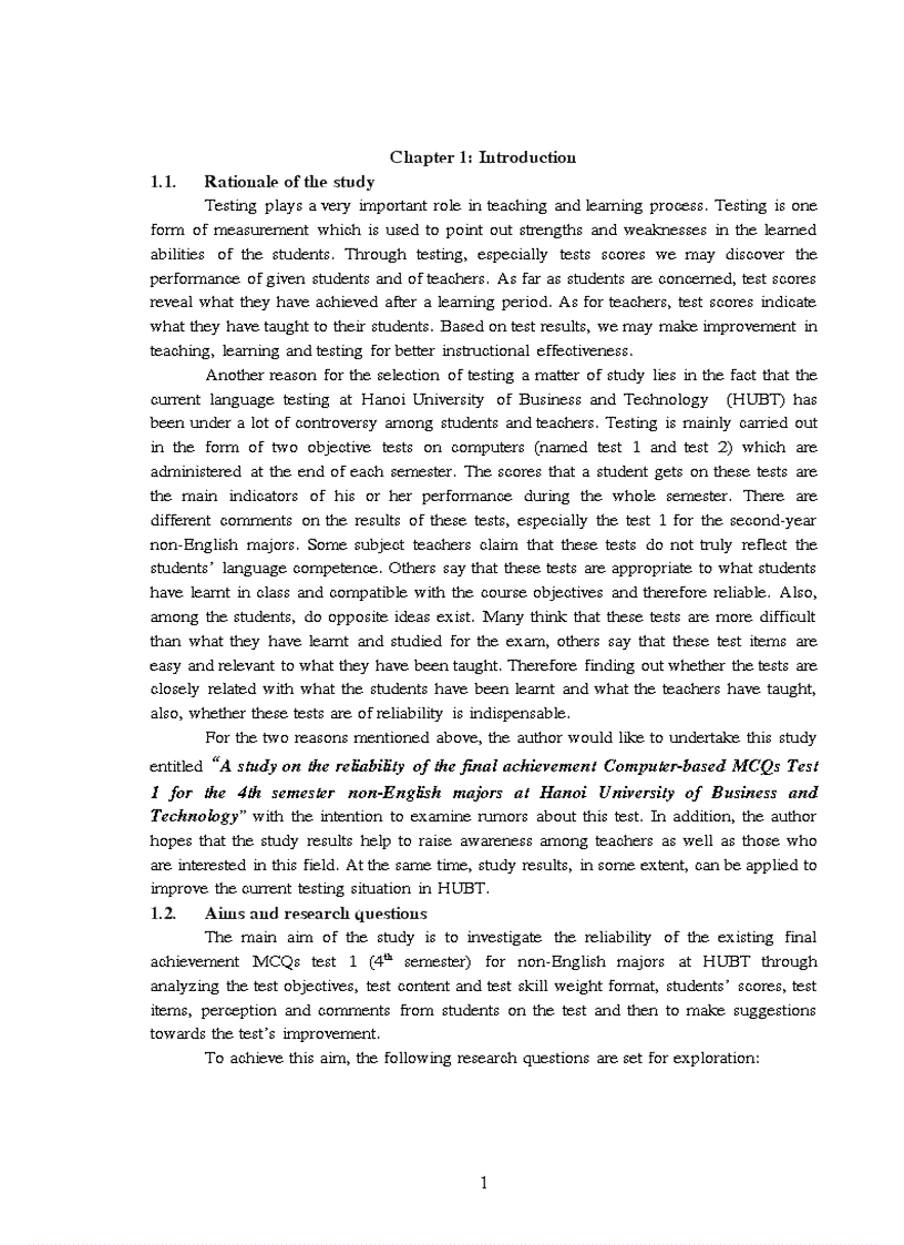 image for page Astudy on the reliability of the final achievement computer based mcqs test 1 for the 4th semester non english majors at hanoi university of busine