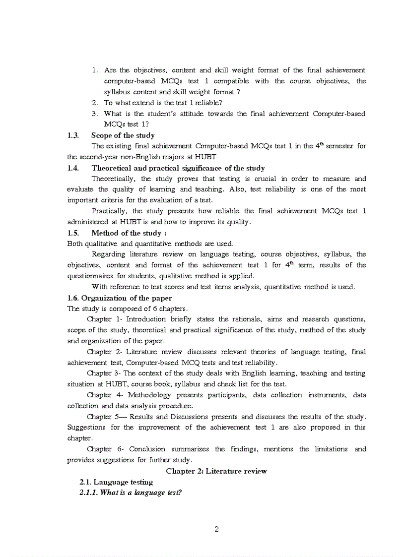 image for page Astudy on the reliability of the final achievement computer based mcqs test 1 for the 4th semester non english majors at hanoi university of busine
