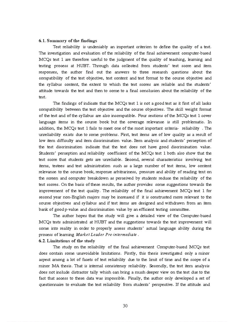 image for page Astudy on the reliability of the final achievement computer based mcqs test 1 for the 4th semester non english majors at hanoi university of busine
