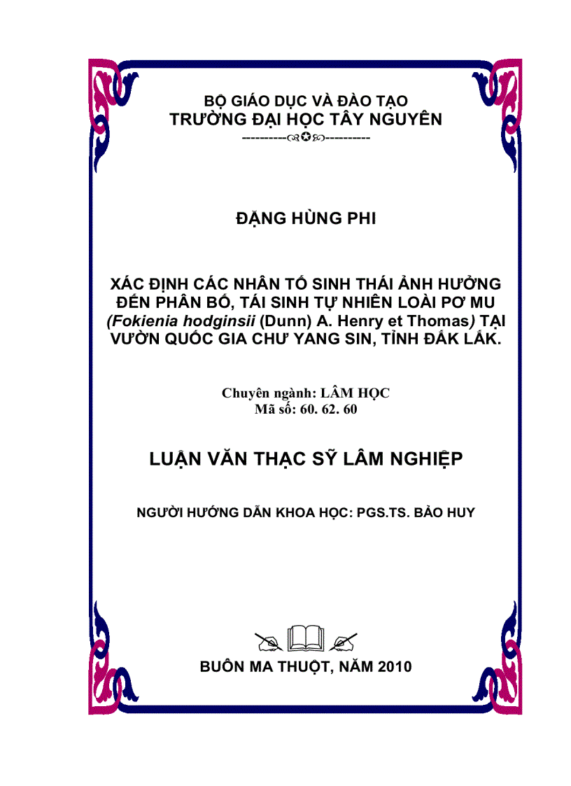 image for page Xác định các nhân tố sinh thái ảnh hưởng đến phân bố tái sinh tự nhiên loài Pơ mu tại vườn quốc gia Chưyangsin tỉnh Đắc lắc