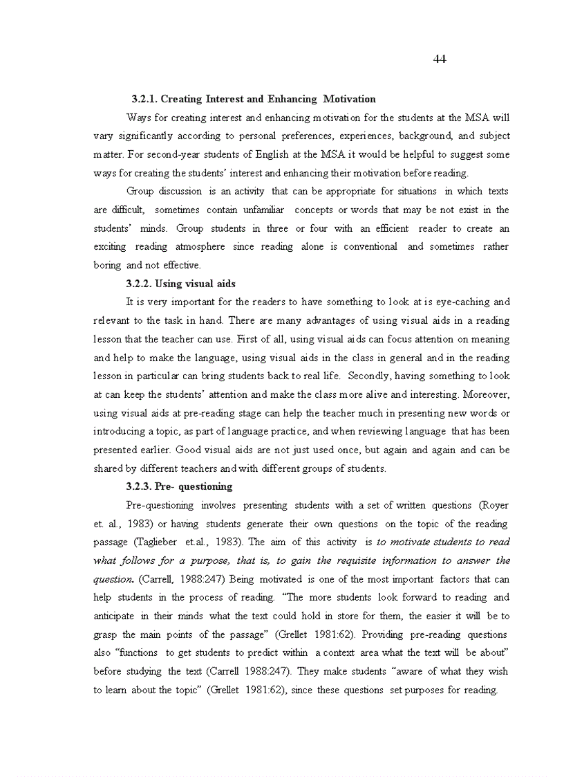 image for page AStudy on some possible effective pre reading activities to improve reading skills for the 2nd year English Majors at the Military Science Academy