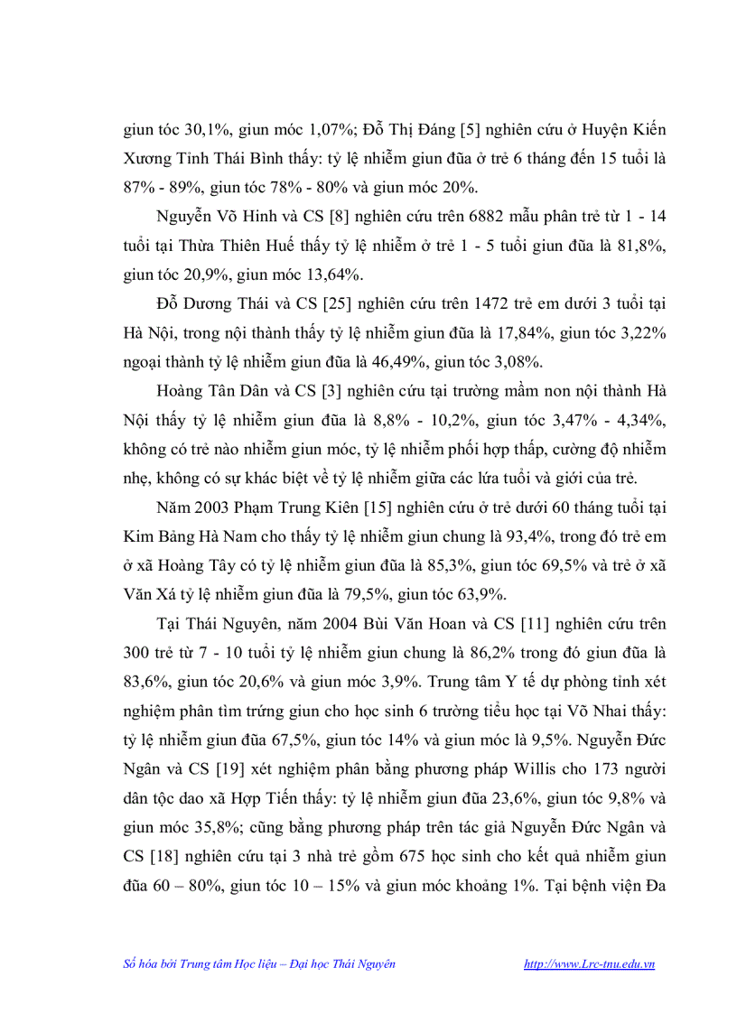 image for page Nghiên cứu thực trạng nhiễm giun truyền qua đất ở học sinh hai trường mầm non tại Thái Nguyên và kết quả tẩy giun bằng thuốc Albendazol