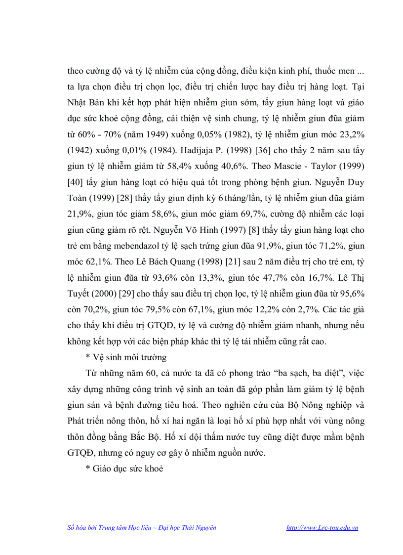 image for page Nghiên cứu thực trạng nhiễm giun truyền qua đất ở học sinh hai trường mầm non tại Thái Nguyên và kết quả tẩy giun bằng thuốc Albendazol