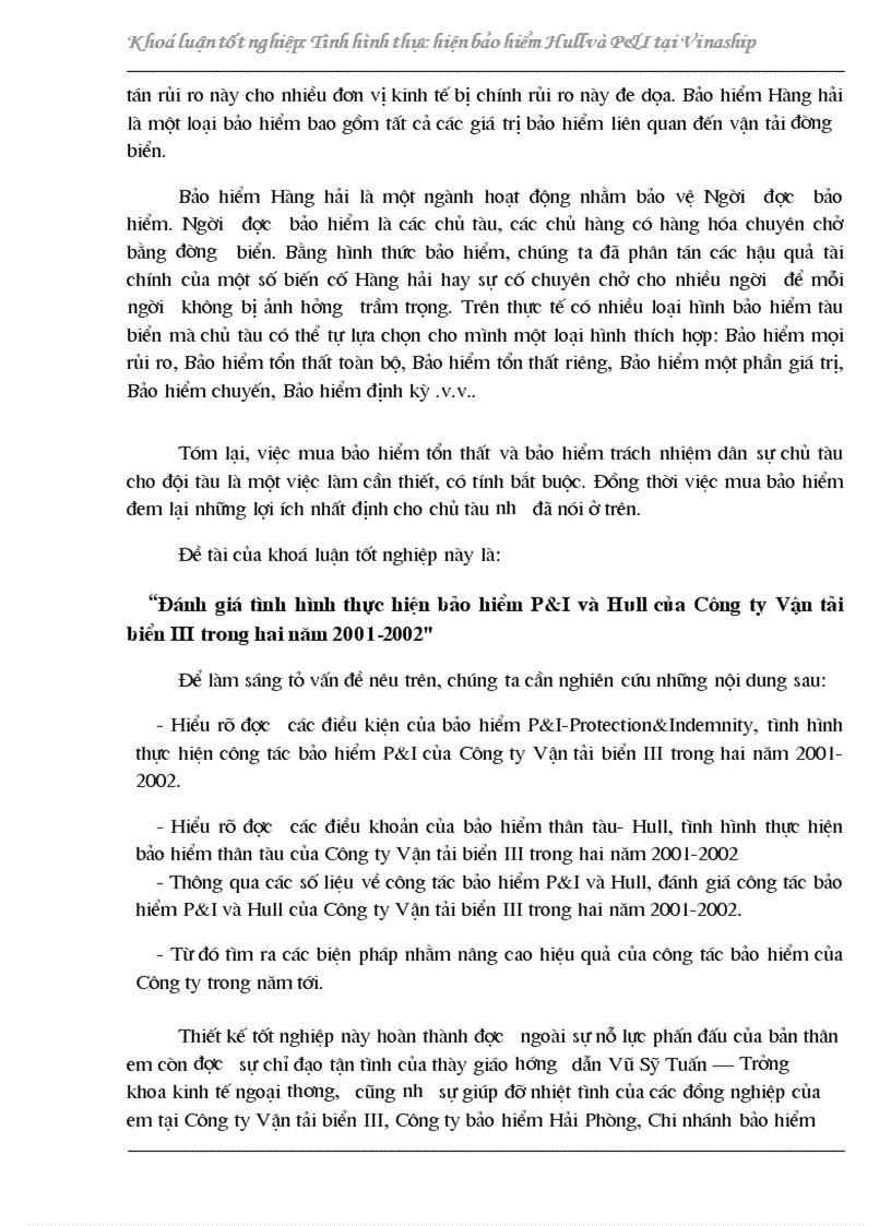 image for page Đánh giá tình hình thực hiện bảo hiểm P I và Hull của Công ty Vận tải biển III trong hai năm 2001 2002
