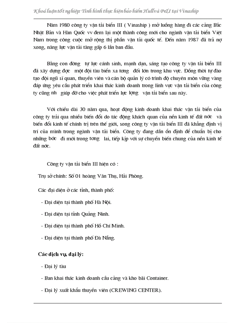 image for page Đánh giá tình hình thực hiện bảo hiểm P I và Hull của Công ty Vận tải biển III trong hai năm 2001 2002