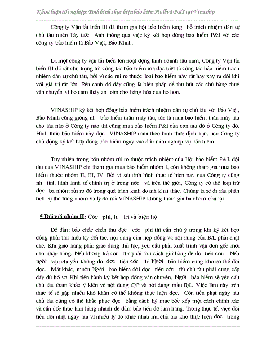 image for page Đánh giá tình hình thực hiện bảo hiểm P I và Hull của Công ty Vận tải biển III trong hai năm 2001 2002