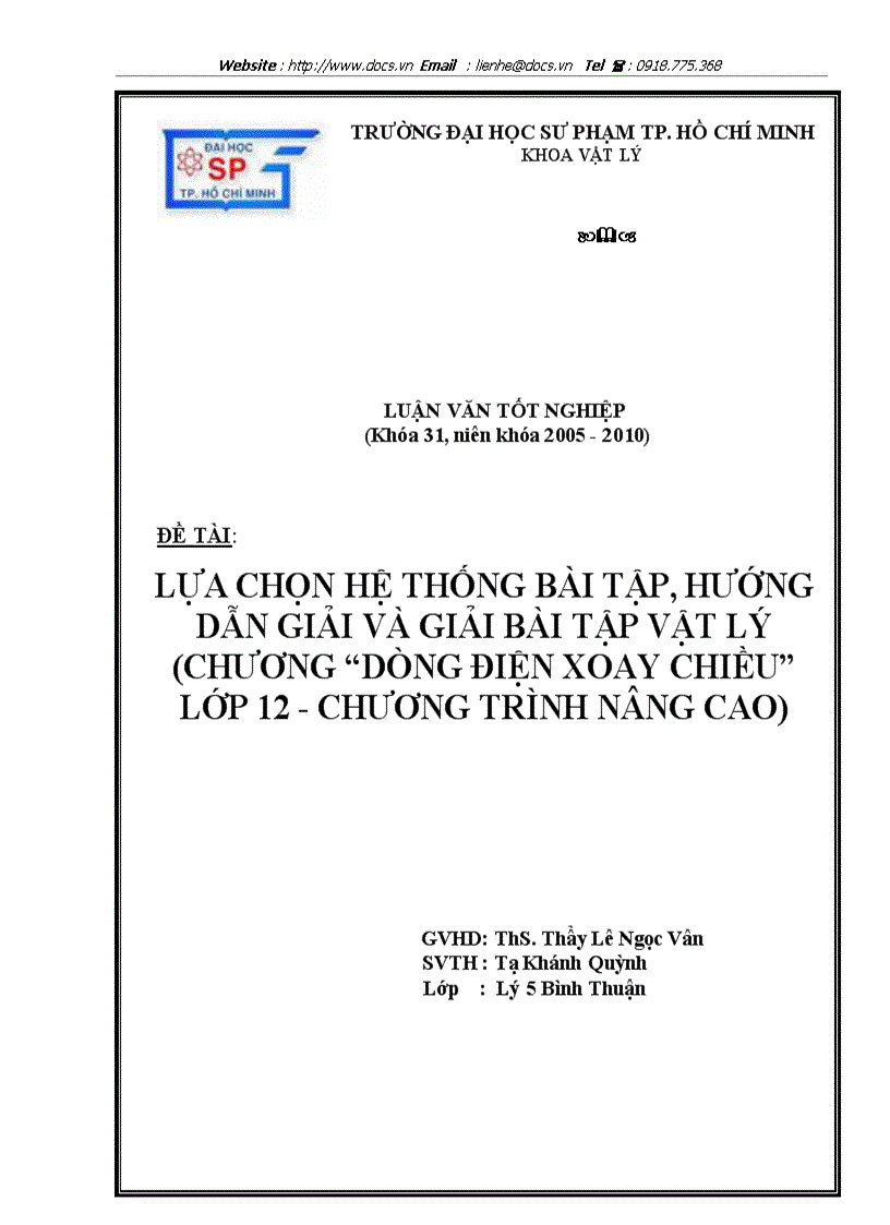 image for page Lựa chọn hệ thống bài tập hướng dẫn giải và giải bài tập vật lý chương dòng điện xoay chiều lớp 12 chương trình nâng cao