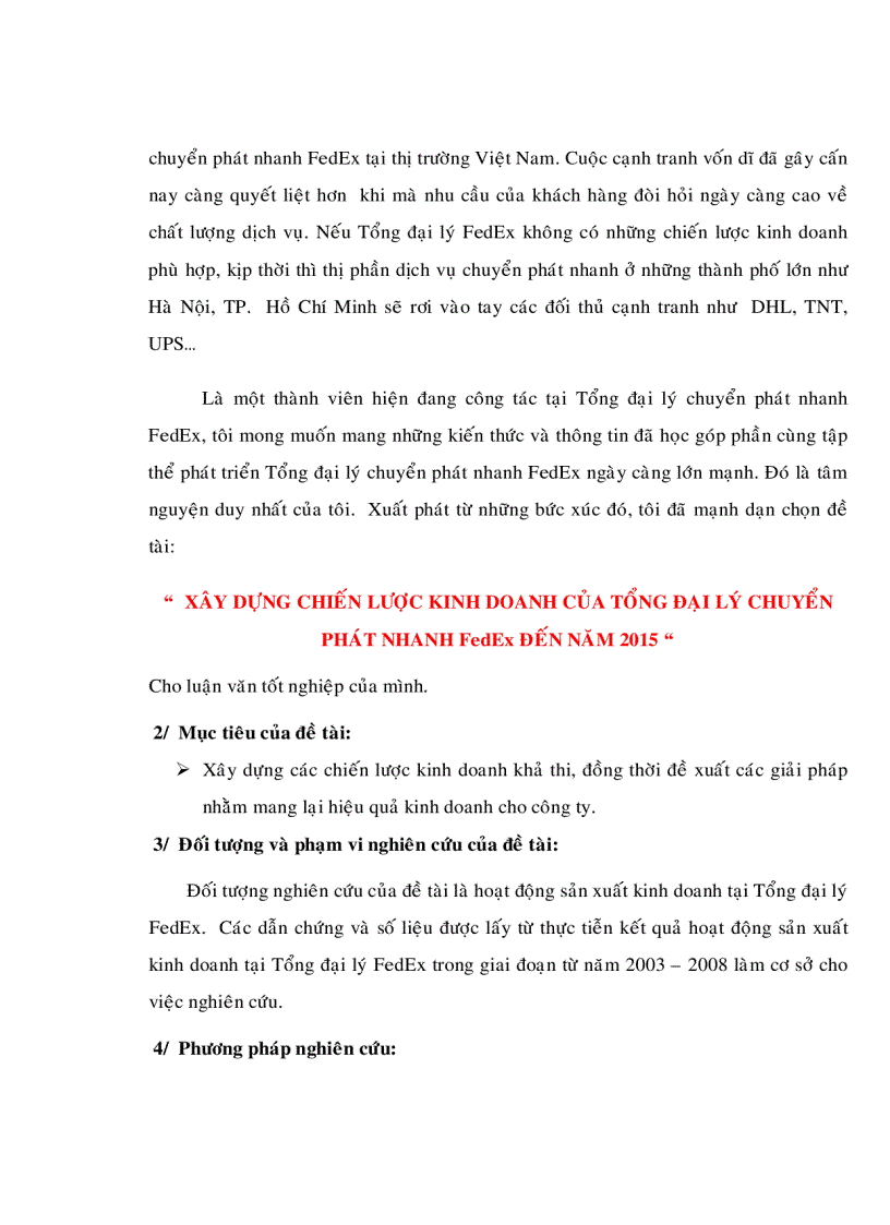 image for page Xây dựng chiến lược kinh doanh của tổng đại lý chuyển phát nhanh FedEx đến năm 2015