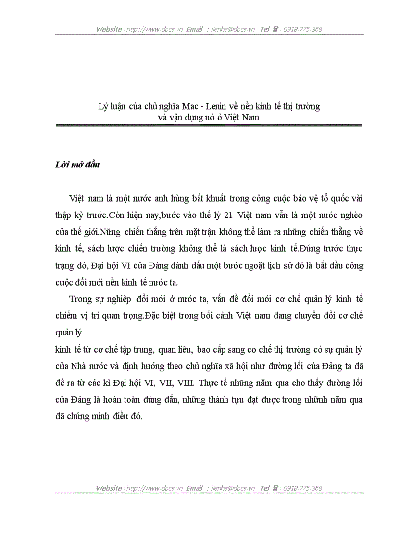 image for page Lý luận của chủ nghĩa Mac Lenin về nền kinh tế thị trường và vận dụng nó ở Việt Nam