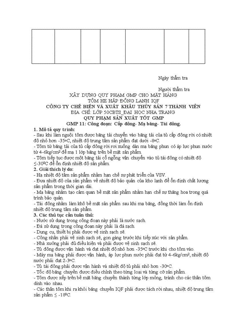 image for page Xây dựng kế họach HACCP cho mặt hàng tôm he hấp đông lạnh IQF