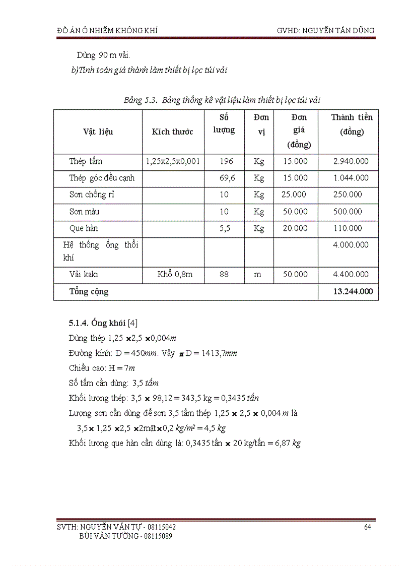 image for page Tính toán thiết kế hệ thống xử lý bụi gỗ bằng xiclon và túi vải