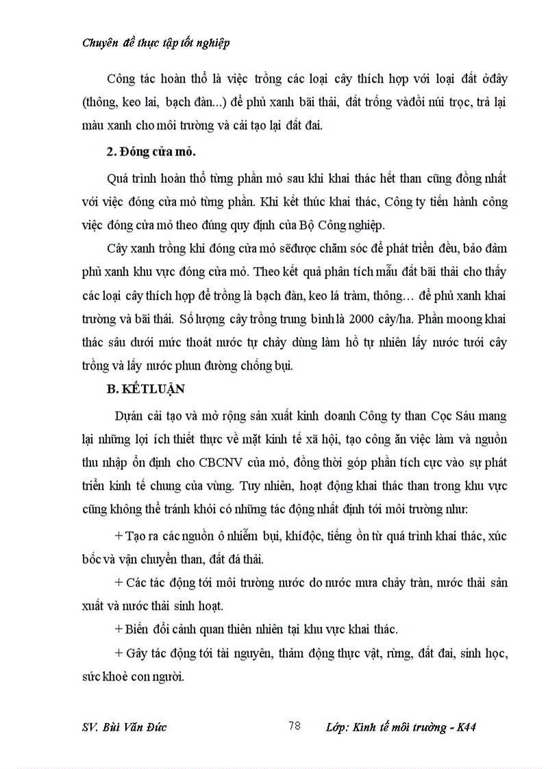 image for page Phân tích những tác động môi trường và đánh giá hiệu quả kinh tế môi trường của dự án cải tạo mở rộng khai thác kinh doanh than mỏ than Cọc Sáu
