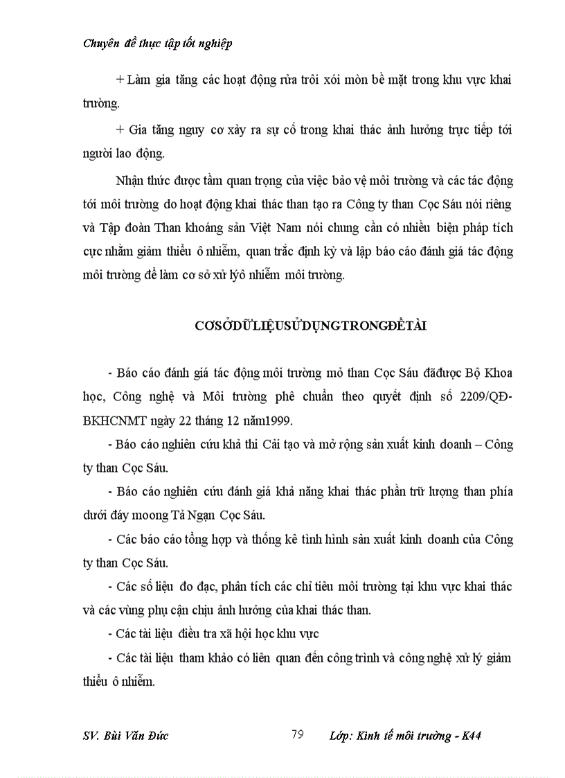 image for page Phân tích những tác động môi trường và đánh giá hiệu quả kinh tế môi trường của dự án cải tạo mở rộng khai thác kinh doanh than mỏ than Cọc Sáu