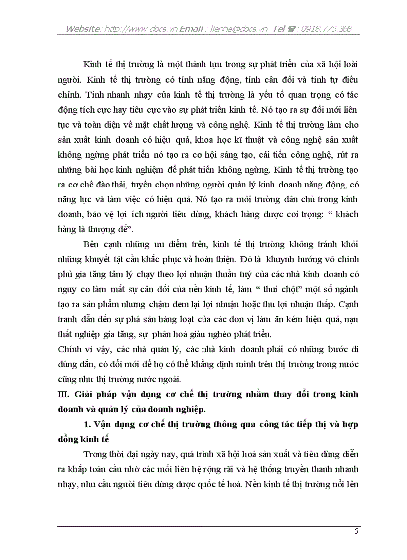 Nền kinh tế thị trường những ưu nhược điểm của nó Các giải pháp vận dụng cơ chế thị trường nhằm thay đổi trong kinh doanh và quản lý của các doanh ng