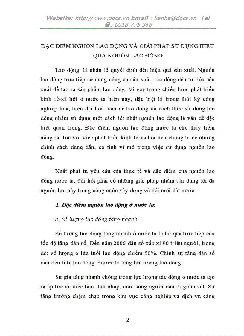 Đặc điểm nguồn lao động và giải pháp sử dụng hiệu quả nguồn lao động