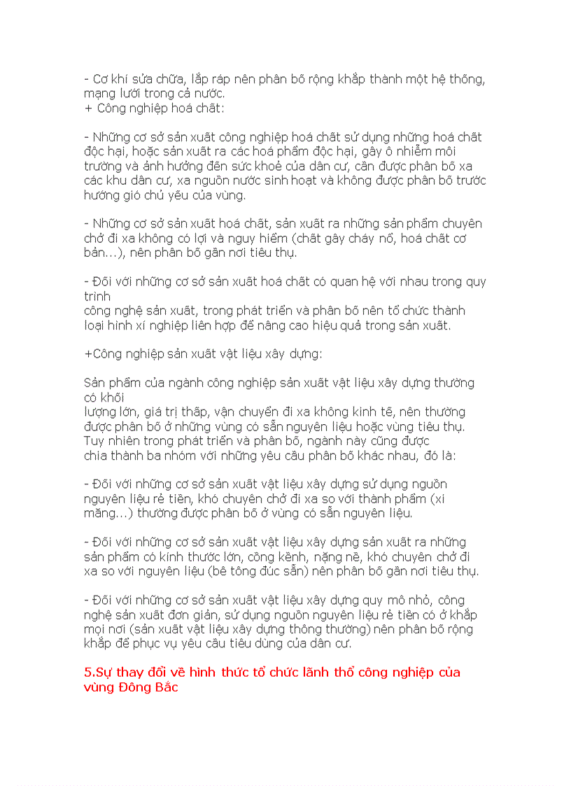 image for page Sự phát triển công nghiệp vùng đông bắc dẫn đến sự thay đổi cơ cấu lãnh thổ cũng như hình thức tổ chức lãnh thổ công nghiệp