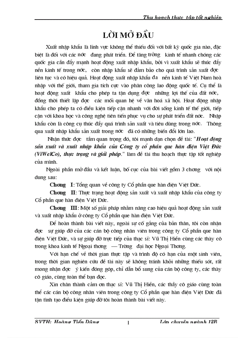 Một số giải pháp nhằm nâng cao hiệu quả hoạt động sản xuất và xuất nhập khẩu ở Công ty cổ phần que hàn Việt Đức