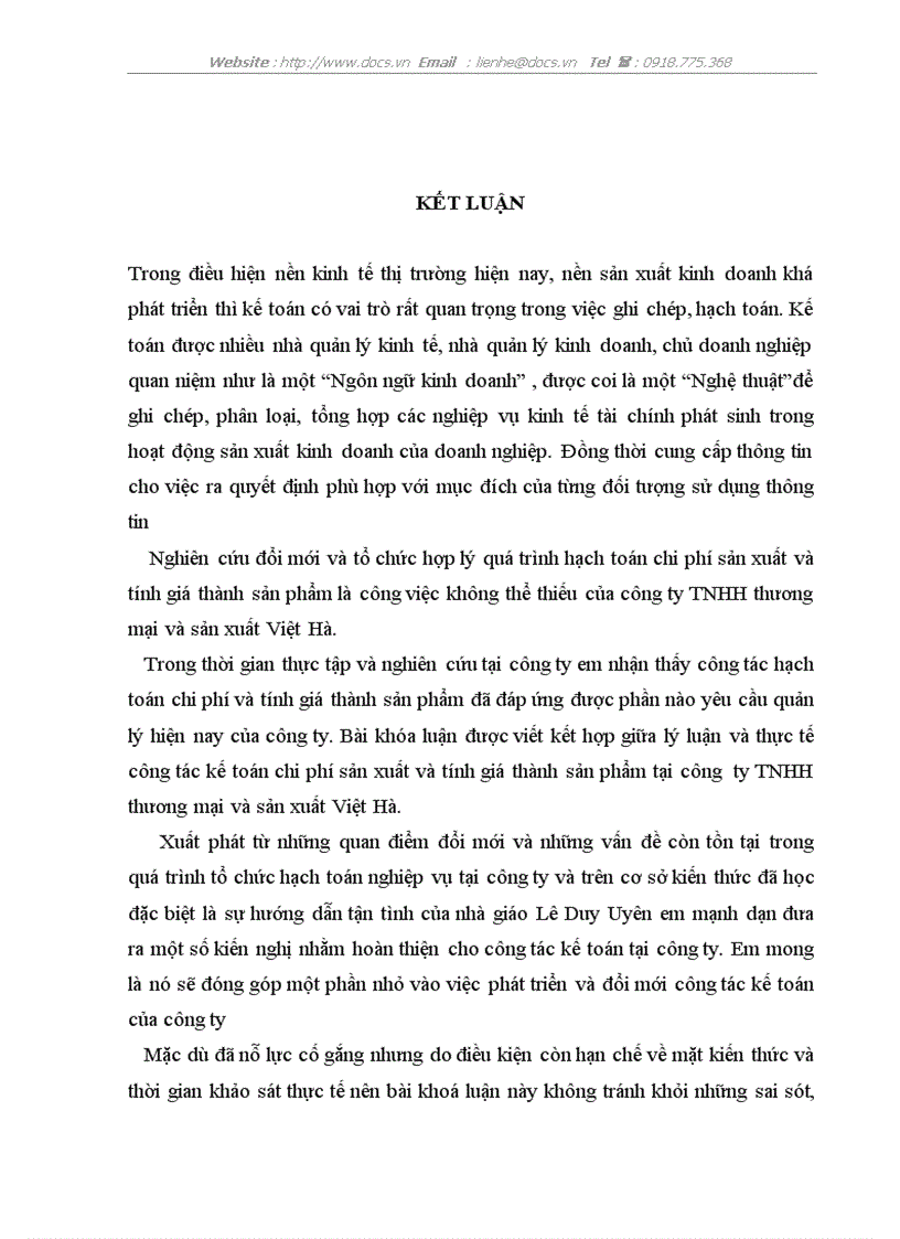 image for page Công tác kế toán chi phí sản xuất và tính giá thành sản phẩm tại Công ty TNHH thương mại và sản xuất Việt Hà