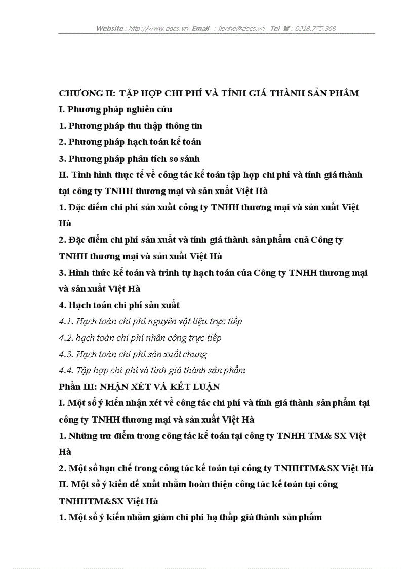 image for page Công tác kế toán chi phí sản xuất và tính giá thành sản phẩm tại Công ty TNHH thương mại và sản xuất Việt Hà