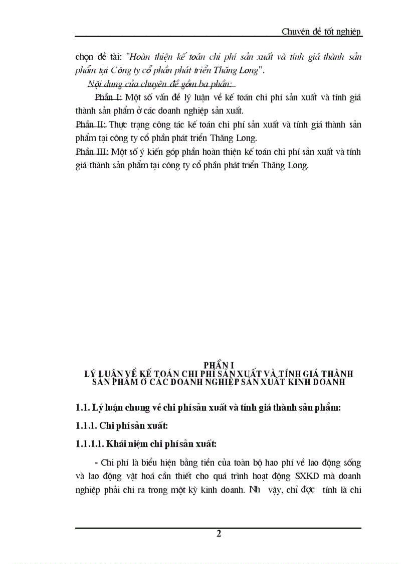 Hoàn thiện kế toán chi phí sản xuất và tính giá thành sản phẩm tại công ty cổ phần đầu tư phát triển thăng long