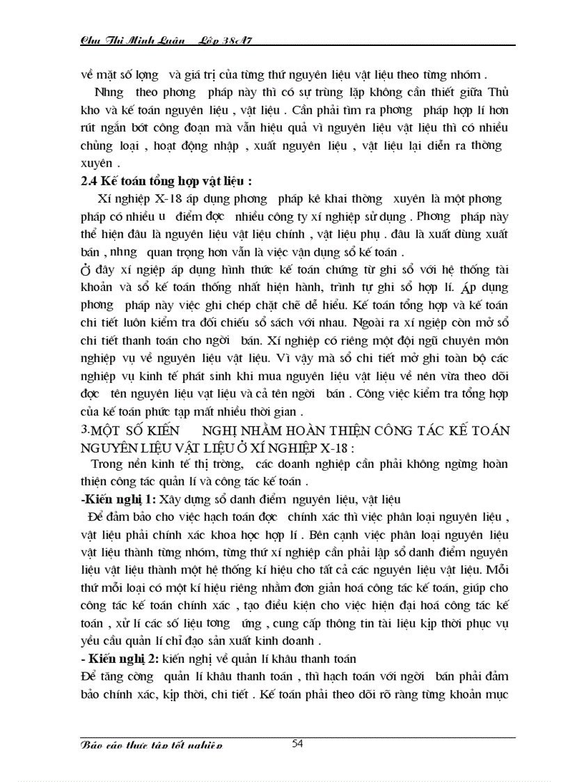 image for page Nhận xét và kiến nghị về công tác kế toán NLVL tại xí nghiệp X 18