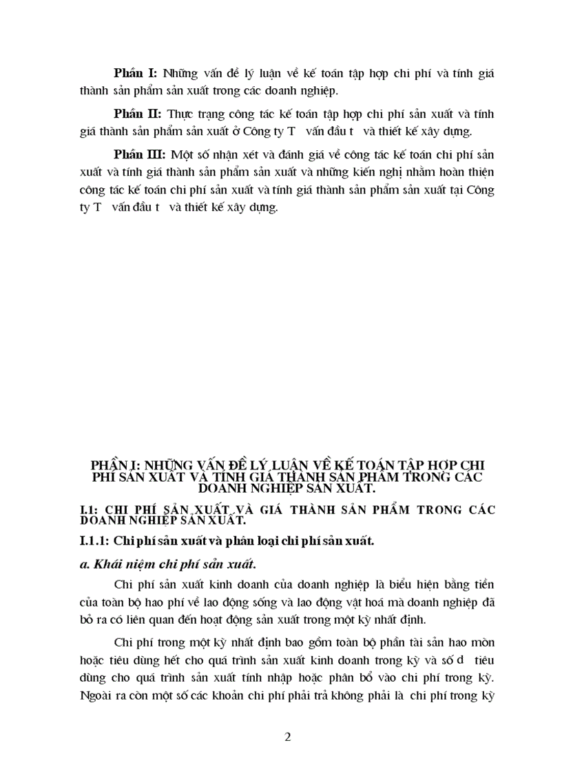 Hoàn thiện công tác kế toán chi phí sản xuất và tính giá thành sản phẩm trong doanh nghiệp sản xuất ở Công ty Tư vấn đầu tư và thiết kế xây dựng