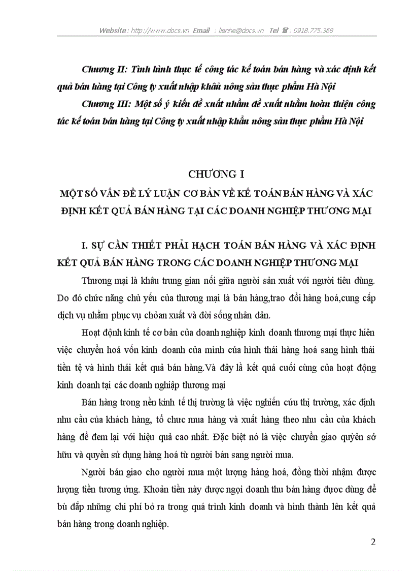 Tình hình kế toán bán hàng và xác định kết quả bán hàng ở Công ty xuất nhập khẩu nông sản thực phẩm Hà Nội