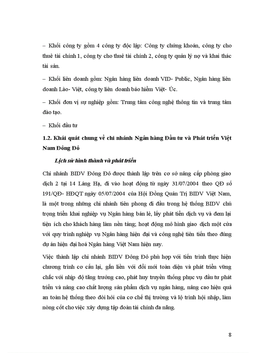 image for page Đánh giá hoạt động và phương hướng phát triển của chi nhánh Ngân hàng BIDV Đông Đô