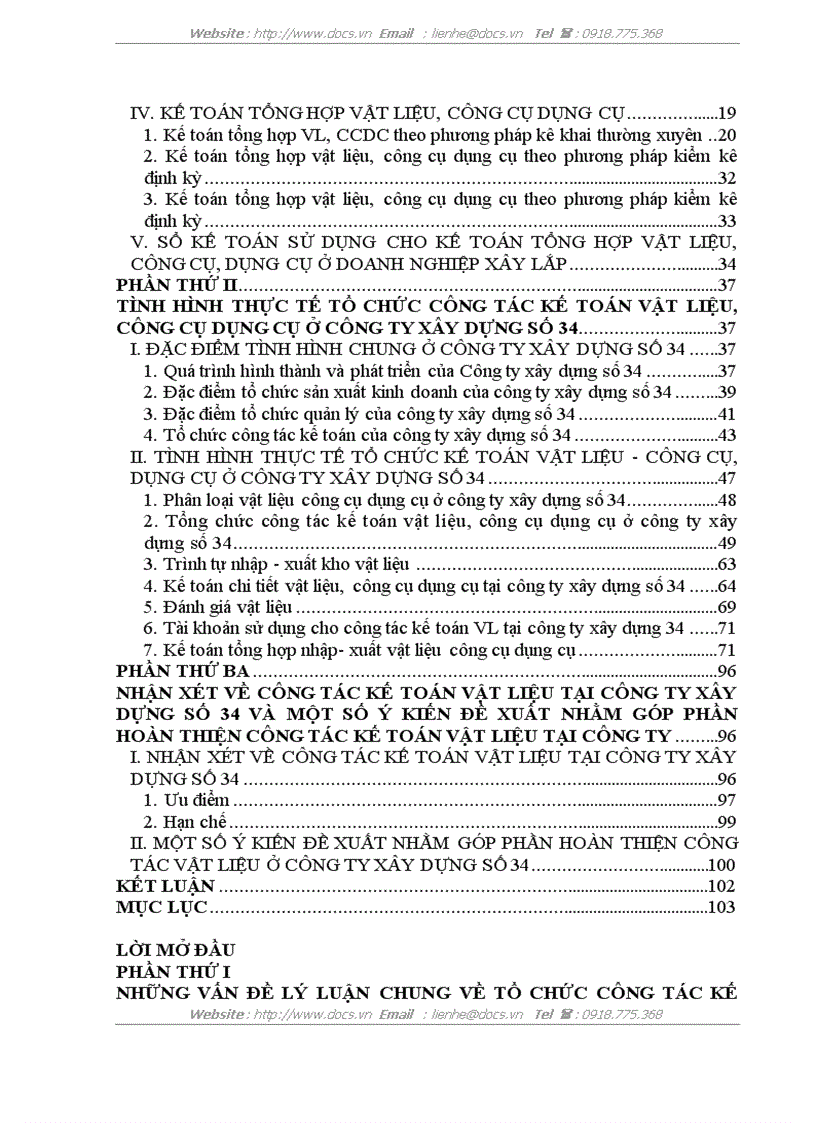 image for page Tổ chức công tác kế toán nguyên vật liệu công cụ dụng cụ ở Công ty xây dựng số 34