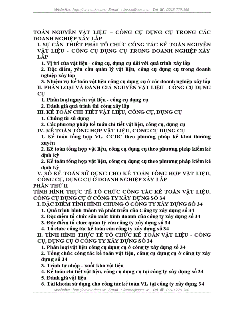 image for page Tổ chức công tác kế toán nguyên vật liệu công cụ dụng cụ ở Công ty xây dựng số 34