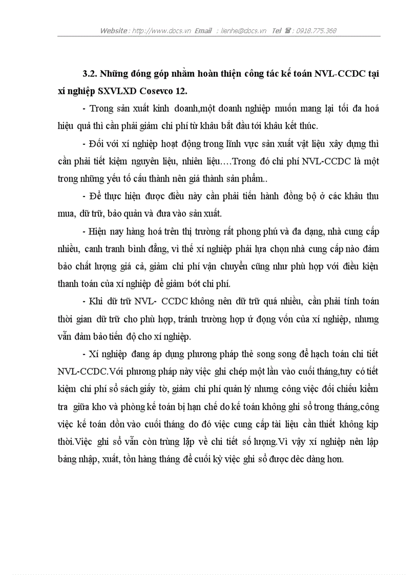 image for page Kế toán Nguyên vật liệu Công cụ dụng cụ tại Xí nghiệp sản xuất vật liệu xây dựng Cosevco 12