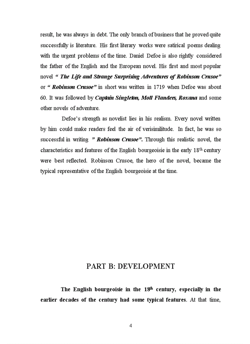 Robinson Crusoe A Representative of the English Bourgeoisie in the early 18th century