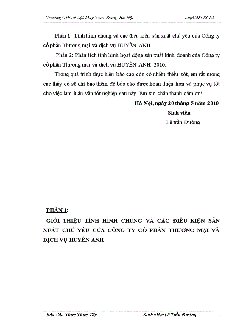 Phân tích tình hình họat động sản xuất kinh doanh của công ty cổ phần thương mại và dịch vụ Huyền Anh