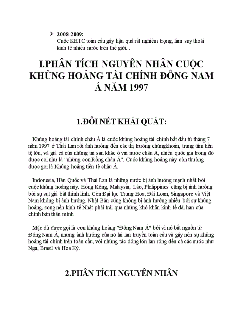 Khủng hoảng tài chính Phân tích nguyên nhân cuộc khủng hoảng đông nam á 1997 và so sánh với cuộc khủng hoảng tài chính hiện nay