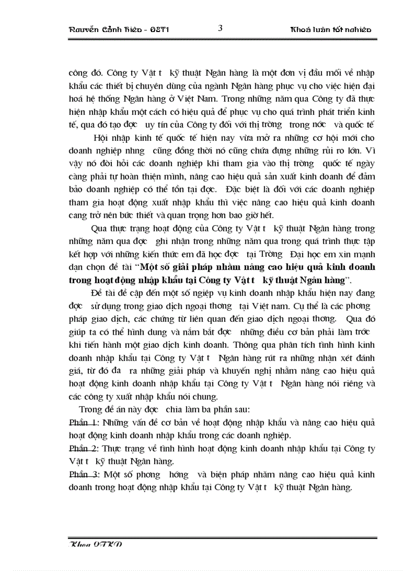 Những giải pháp và kiến nghị nhằm nâng cao hiệu quả hoạt động kinh doanh nhập khẩu tại Công ty Vật tư kỹ thuật Ngân Hàng