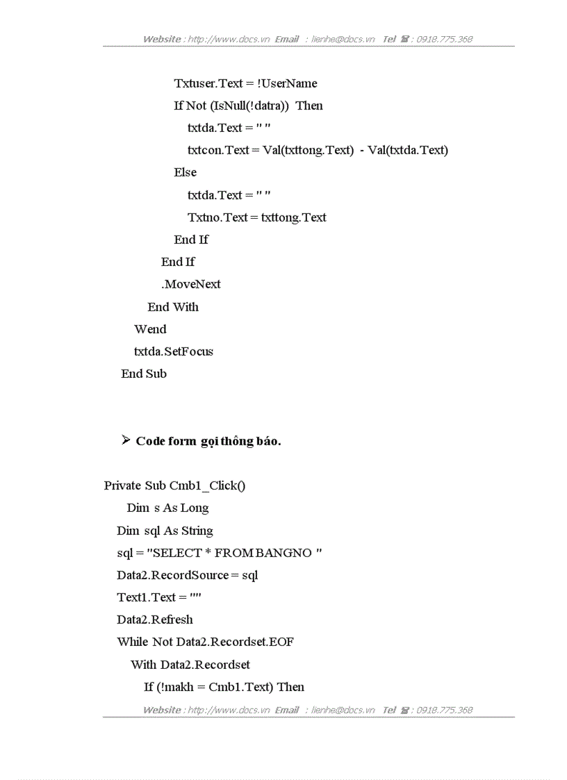 image for page Bổ sung thêm một modul vào hệ thống để tính phần dư nợ của các khách hàng tại Công ty Điện tử viễn thông quân đội VIETEL