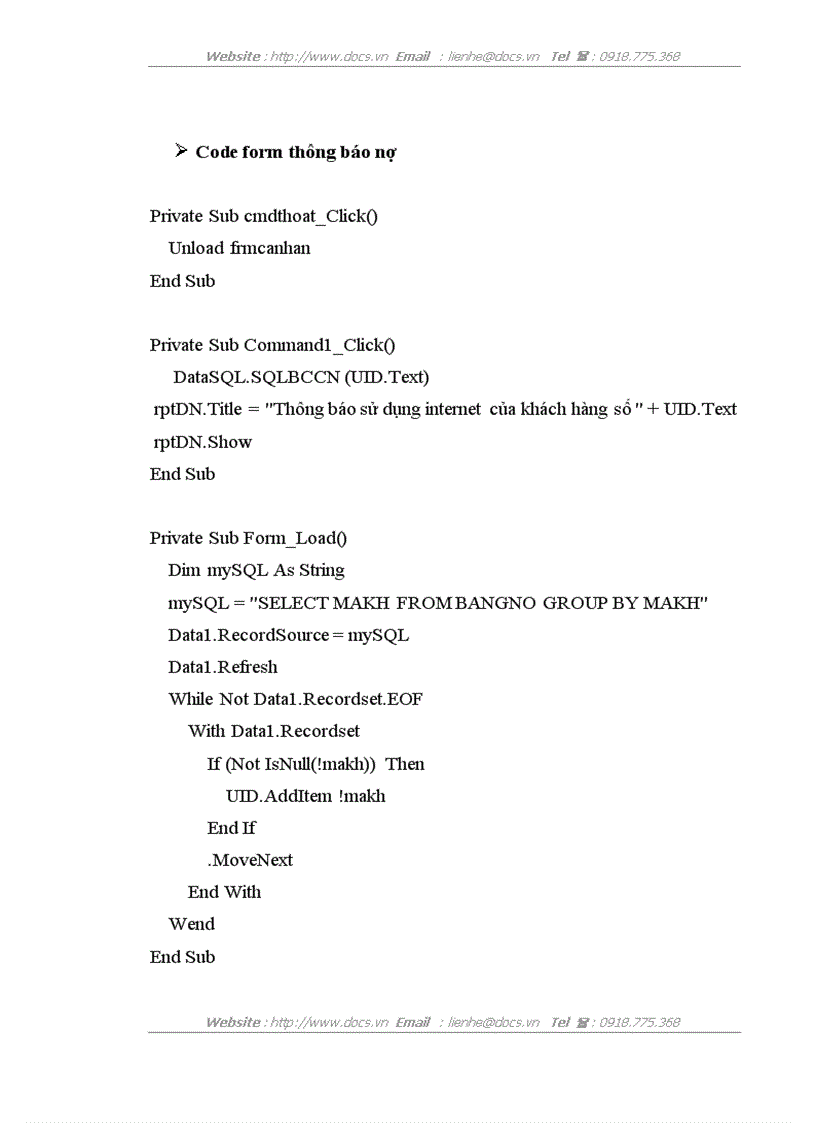 image for page Bổ sung thêm một modul vào hệ thống để tính phần dư nợ của các khách hàng tại Công ty Điện tử viễn thông quân đội VIETEL