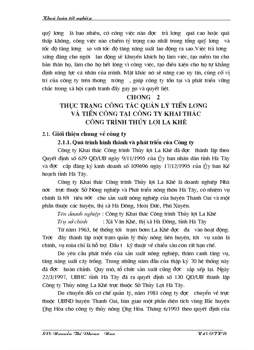 image for page Phương hướng và giải pháp nhằm hoàn thiện công tác quản lý tiền lương và tiền công tại Công ty KTCT thuỷ lợi La Khê